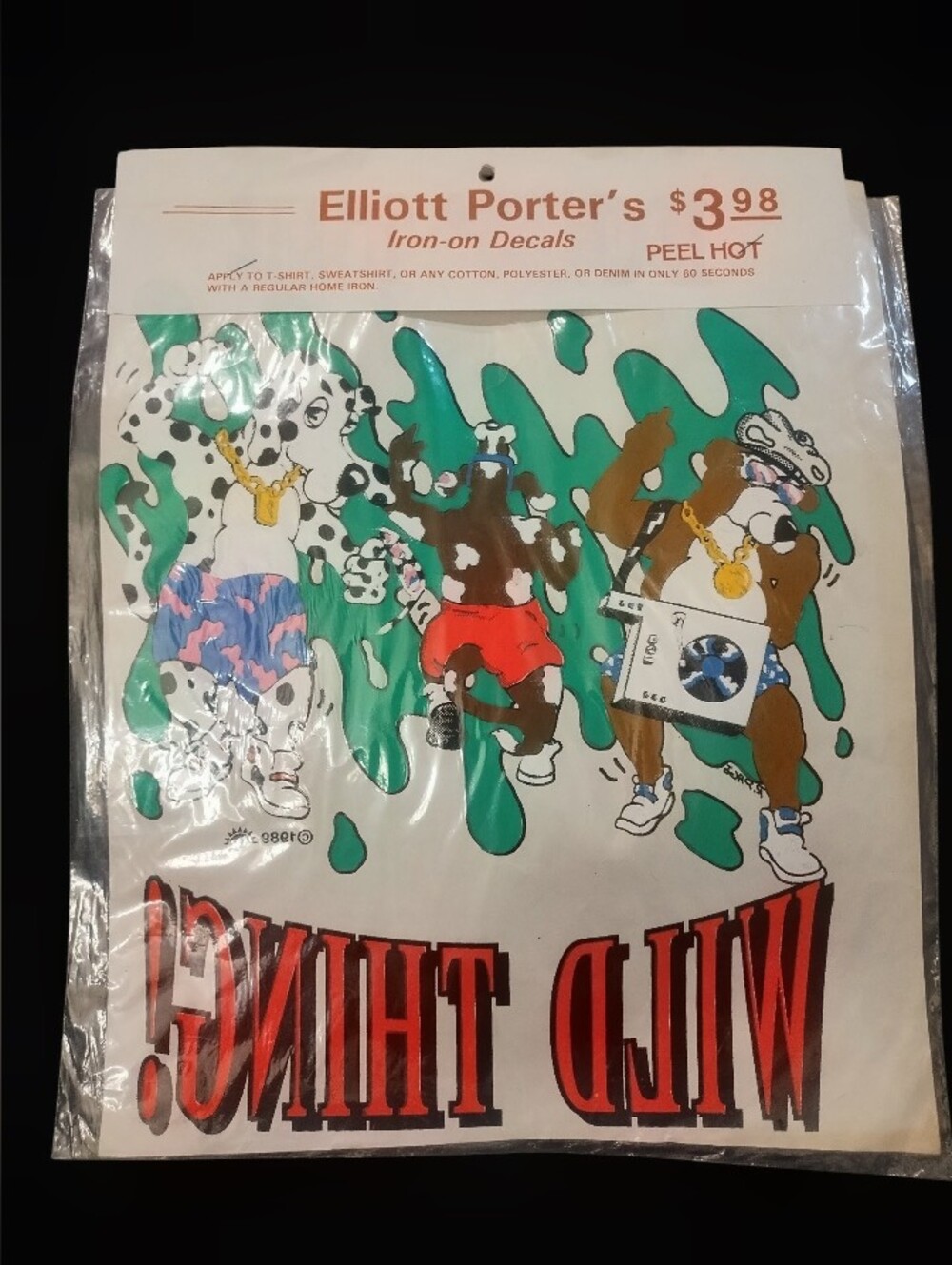 NOS Vintage Elliott Porter's Iron-On Shirt Decal Wild Thing Hip Hop Dogs 1980s